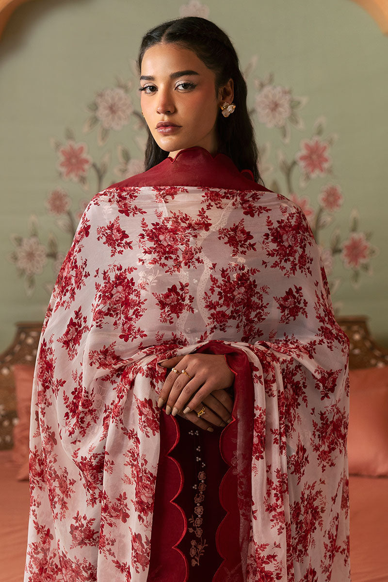 CRIMSON RED-3PC PRINTED LAWN SUIT | Cross Stitch