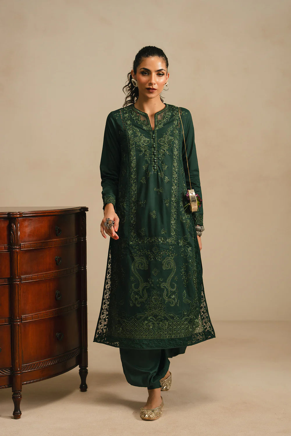 FOREST GREEN | E4297/103/704 | Rozana Collection SP SS '26- Drop 5 | Ethnc