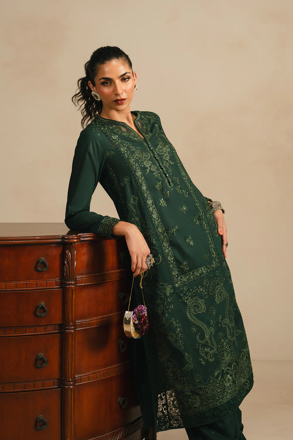 FOREST GREEN | E4297/103/704 | Rozana Collection SP SS '26- Drop 5 | Ethnc