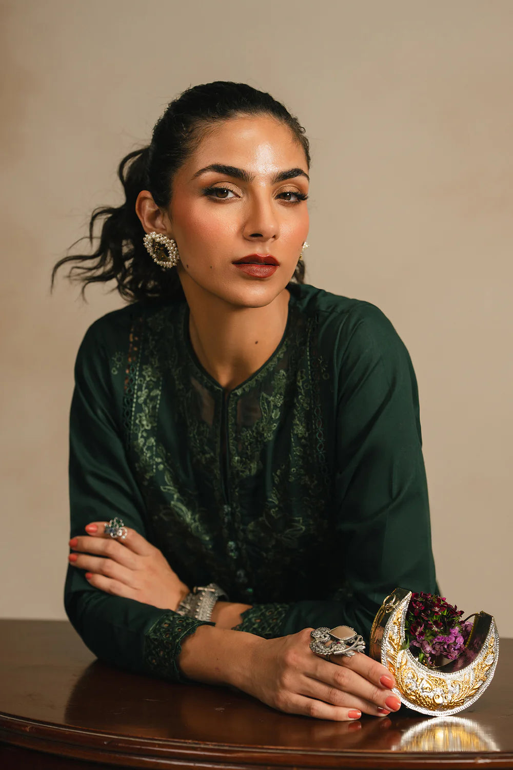 FOREST GREEN | E4297/103/704 | Rozana Collection SP SS '26- Drop 5 | Ethnc
