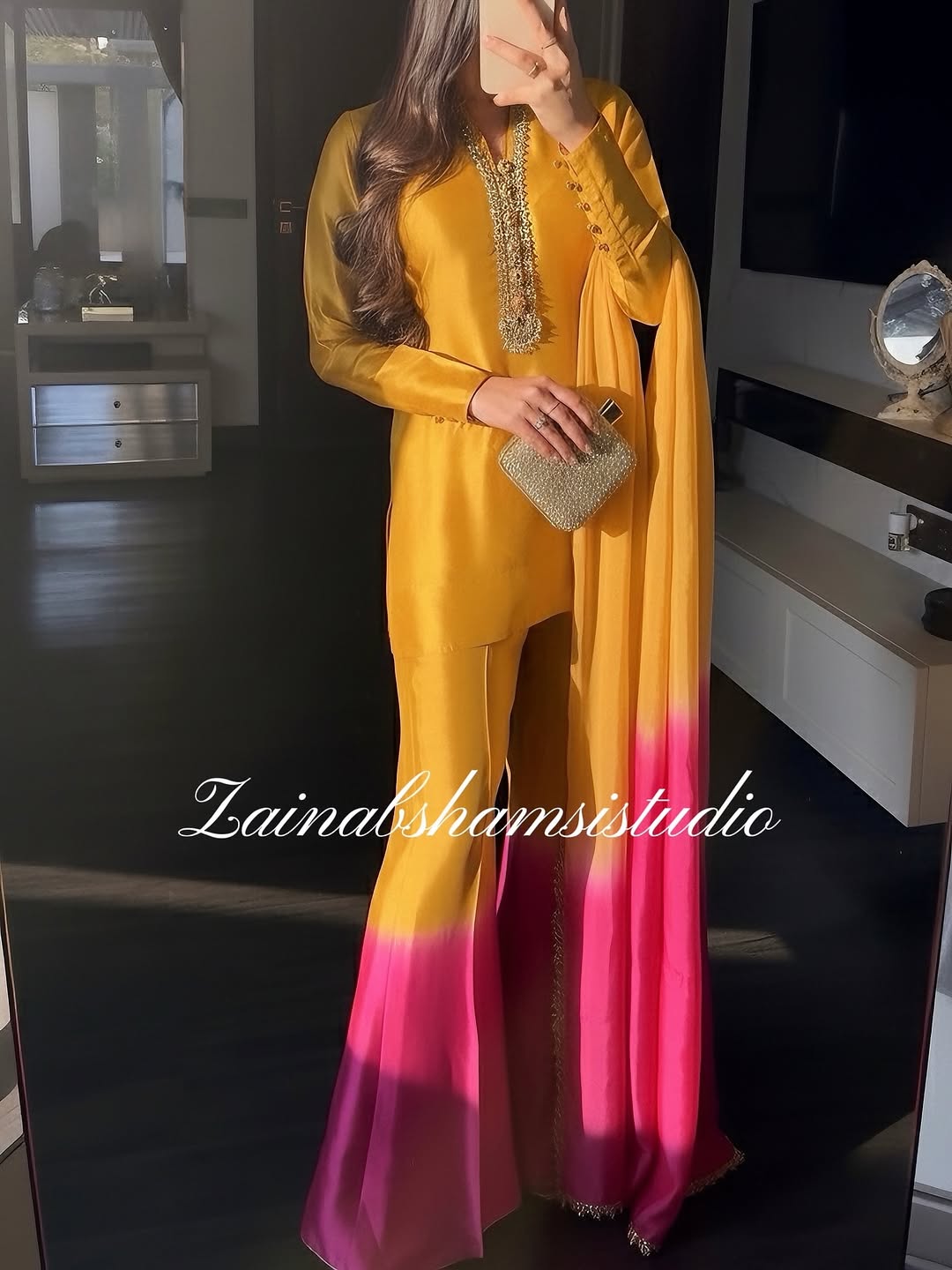 The Elysia Set in Mustard and Pink | Zainab Shamsi Studio