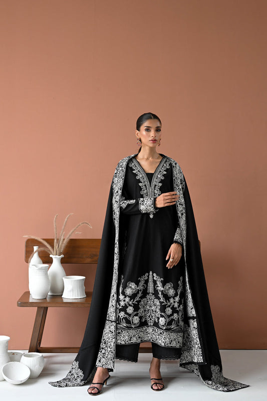 BLACK MOON LUXURY EMBROIDERED KARANDI SET (NEL-24632) | ZAIB