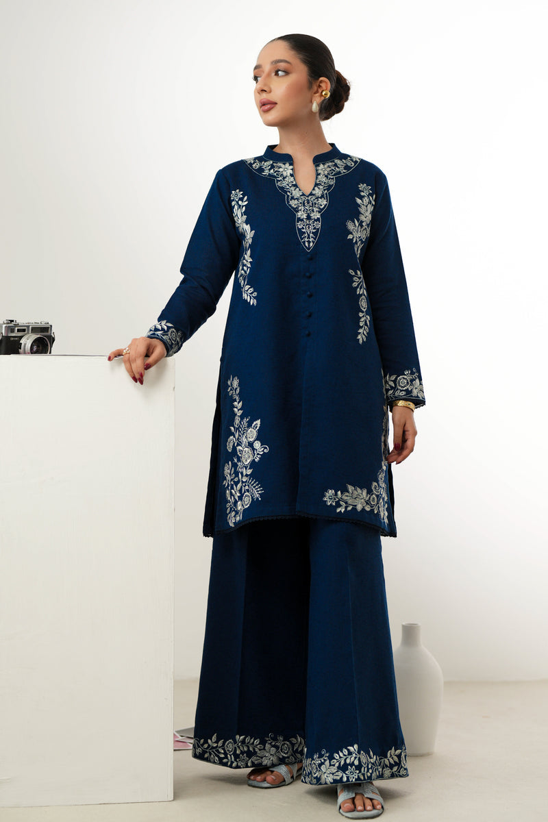 NAVY BLUE LUXURY EMBROIDERED FALL SET (NPA2-24316) | ZAIB