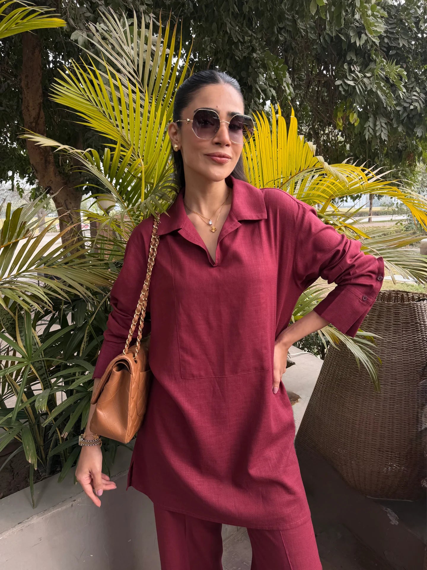 Wine Red Linen Willow Set | Sak Atelier