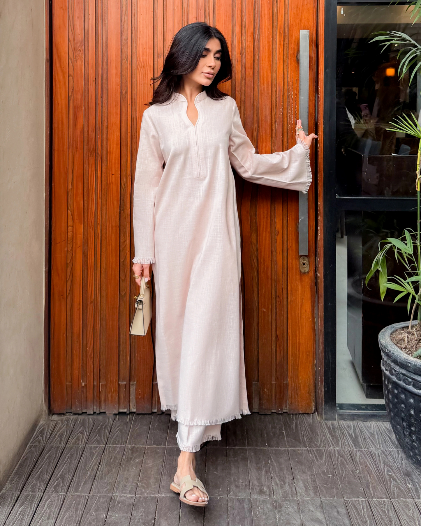 Light Pink Linen Fringe Set | LIRA (RTS)