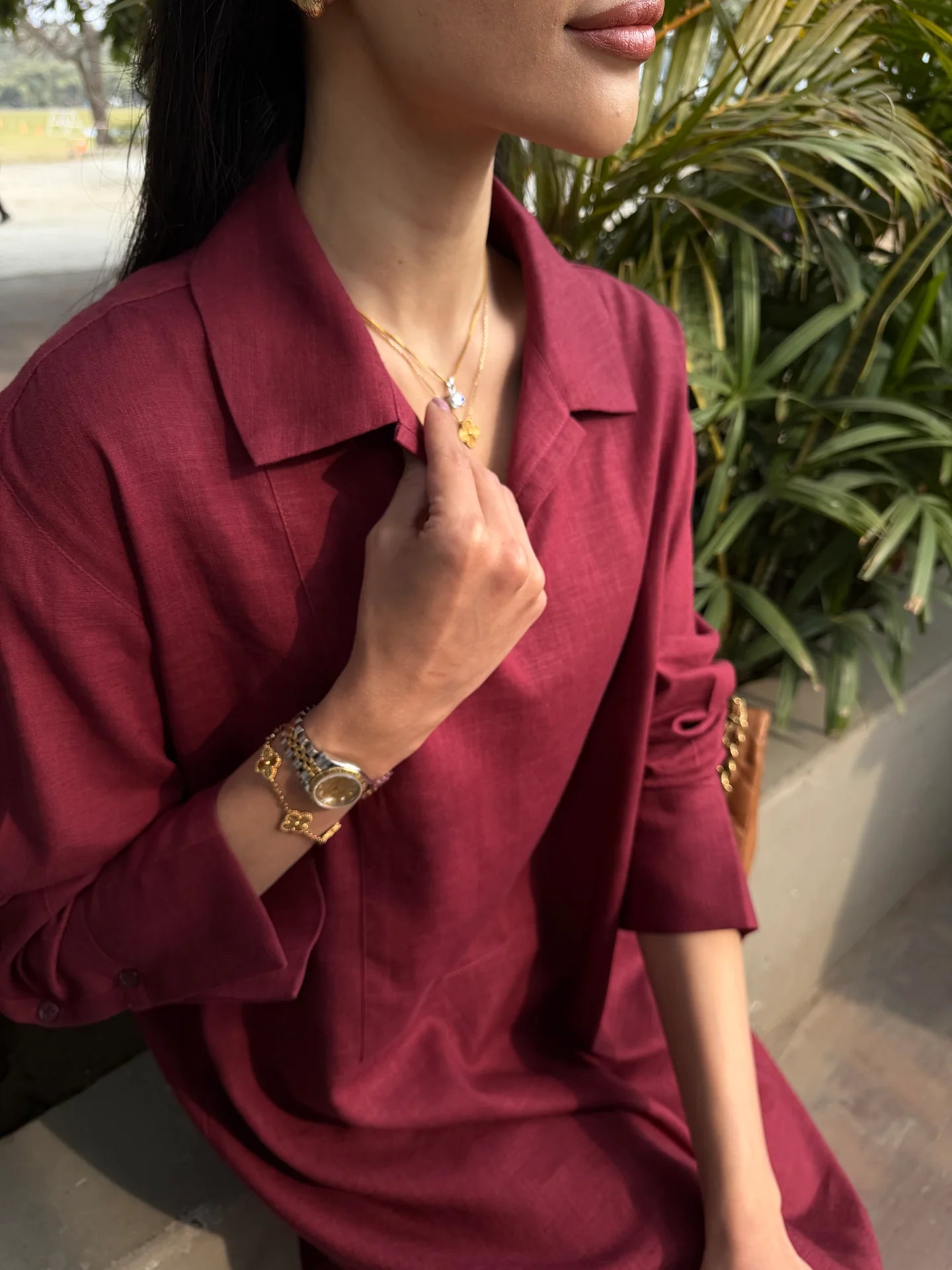 Wine Red Linen Willow Set | Sak Atelier