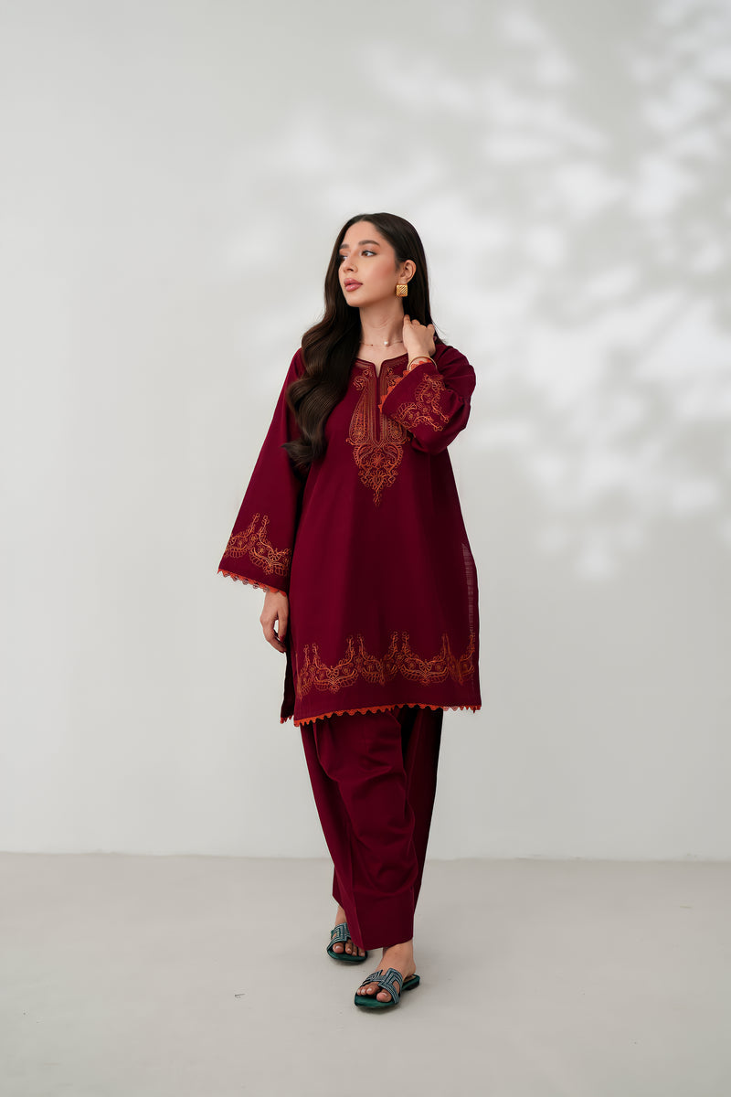 MERLOT LUXURY EMBROIDERED FALL SET (NPA2-24311 )| ZAIB