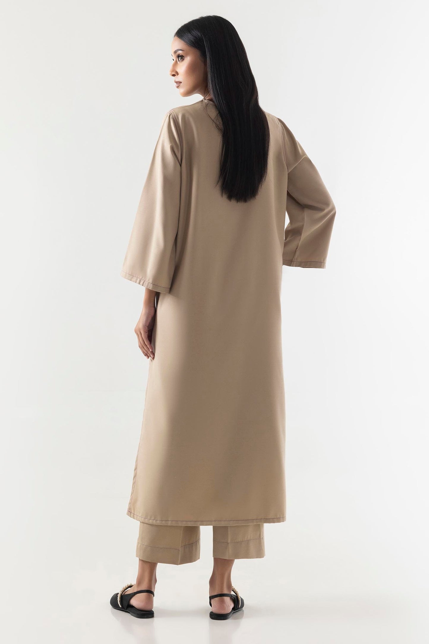 STITCHED BEIGE BASIC PRINTED SHIRT+CULOTTE | Sana Safinaz