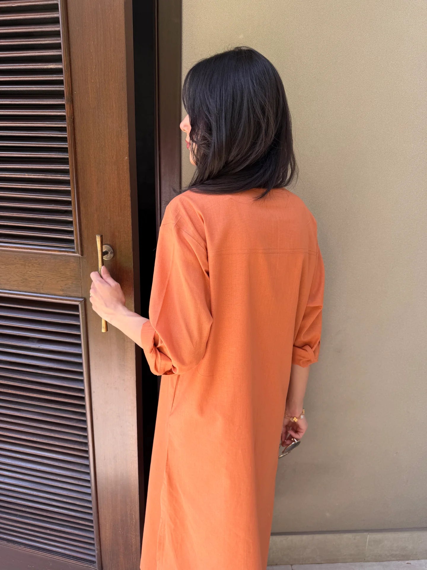 Oversized Linen Shirt Dress in Tangerine | Sak Atelier