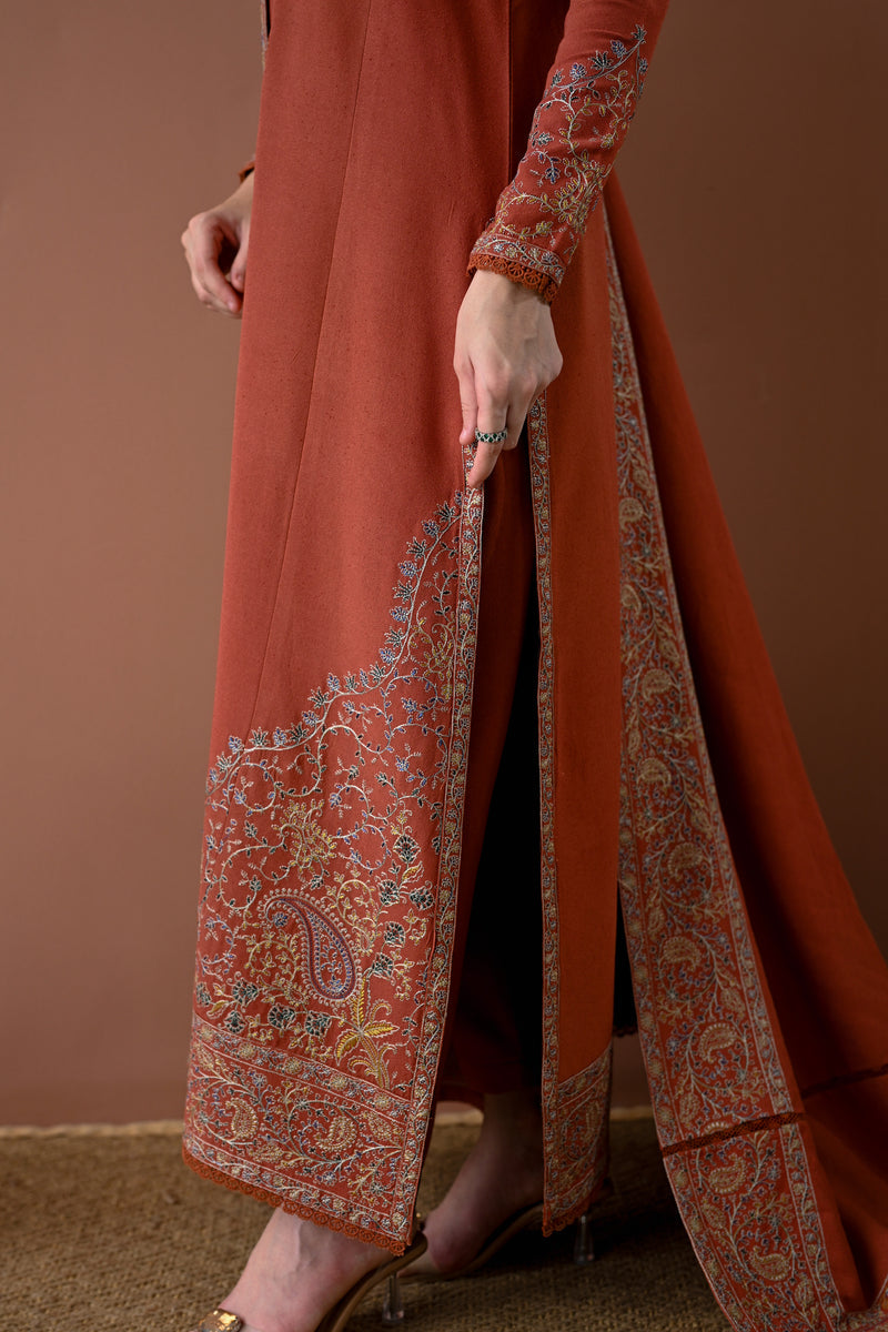 DEEP RUST LUXURY EMBROIDERED KARANDI SET (NEL-24634) | ZAIB