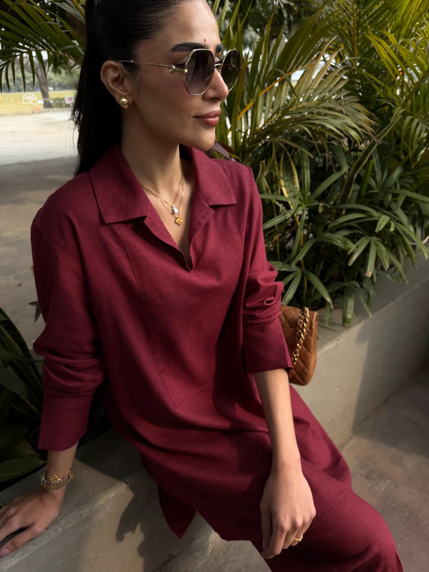 Wine Red Linen Willow Set | Sak Atelier