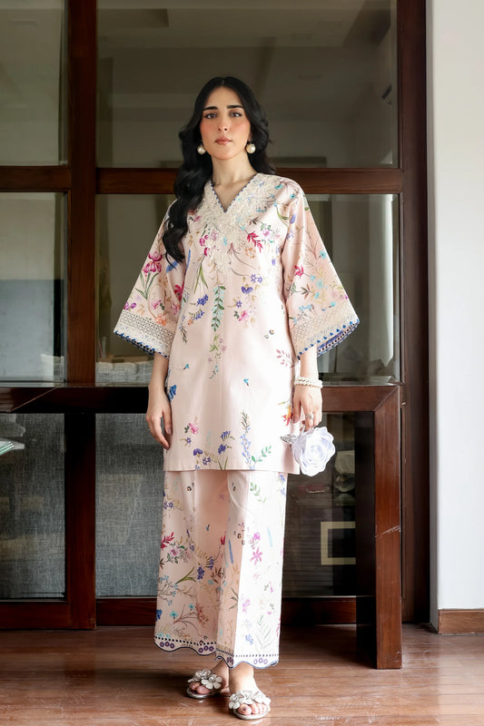 BLUSH PINK LILY LUXURY PRINTED & EMBROIDERED 2PCS SET (NPA2-25312) | ZAIB