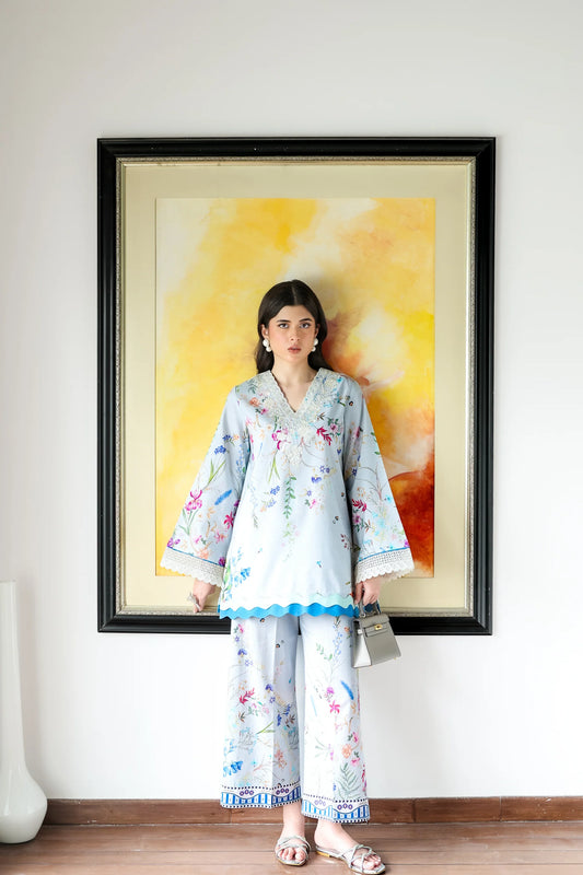 ICE BLUE LILY SET LUXURY PRINTED & EMBROIDERED (NPA2-25313) 2PCS SET | ZAIB