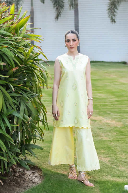 LIME YELLOW LUXURY EMBROIDERED 2PCS SET (NPA2-25304) | ZAIB