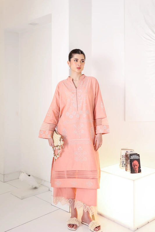 PEACHY PINK LUXURY EMBROIDERED 2PCS SET (NPA2-25306)| ZAIB
