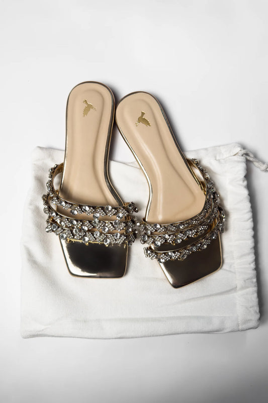 GOLD GLINT SLIP-ON FLAT (ZBN-25002) | FOOTWEAR