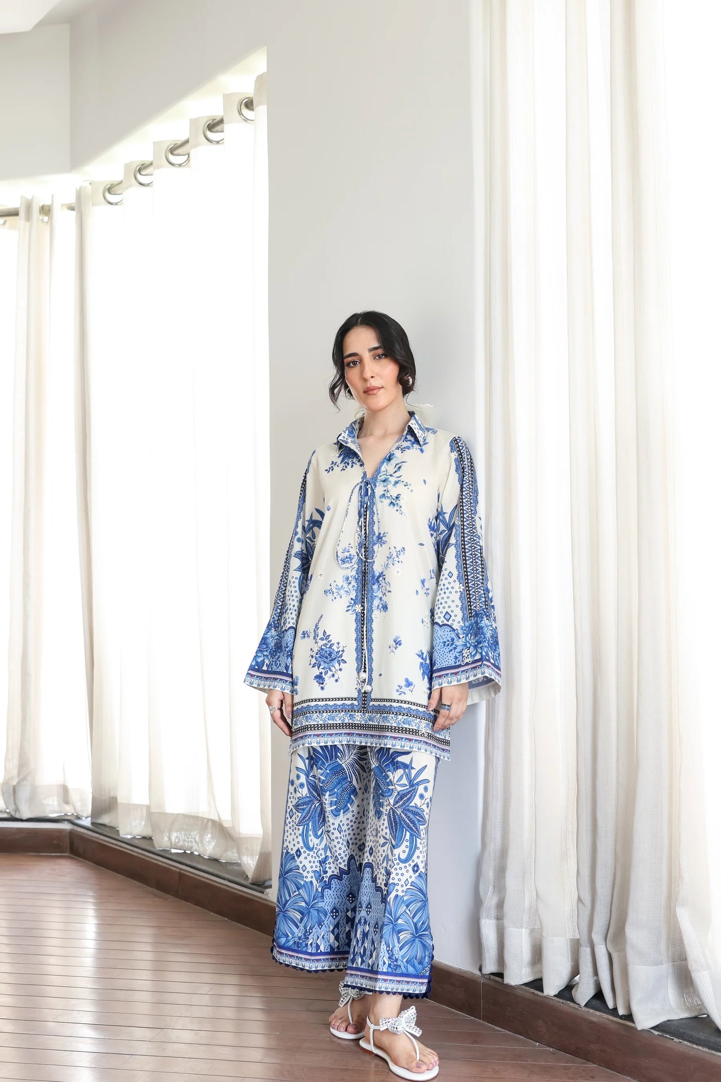 OFF-WHITE & BLUE LUXURY PRINTED 2PCS SET (NPA2-25308) | ZAIB
