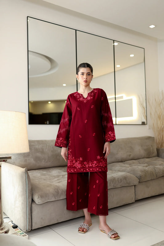 DEEP MAROON LUXURY EMBROIDERED 2PCS SET (NPA2-25307) | ZAIB
