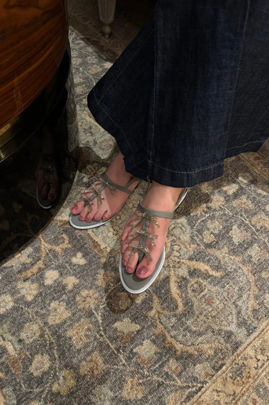 CAOVILLA SILVER FLAT SANDALS (ZBN-25003) | ZAIB | FOOTWEAR
