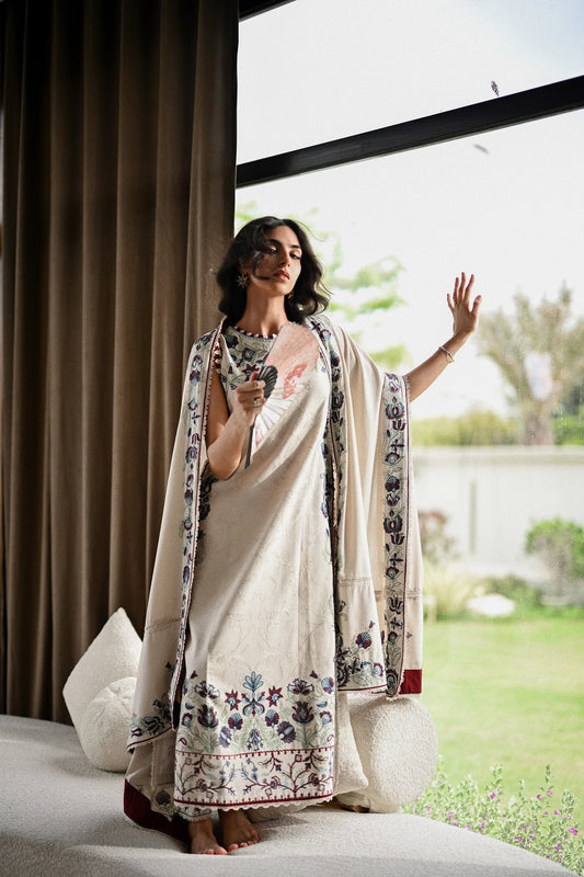 IVORY LUXURY EMBROIDERED KARANDI SET (NEL-25626) | ZAIB
