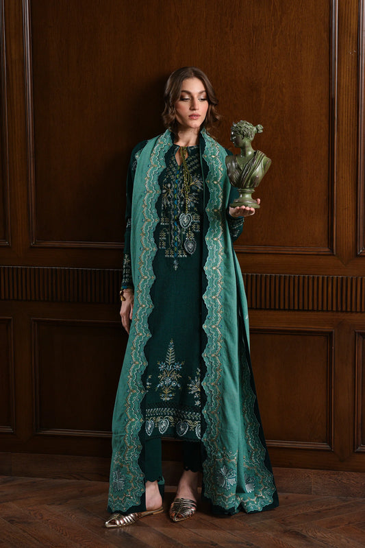 EMERALD GREEN LUXURY EMBROIDERED KARANDI SET (NEL-25623) | ZAIB