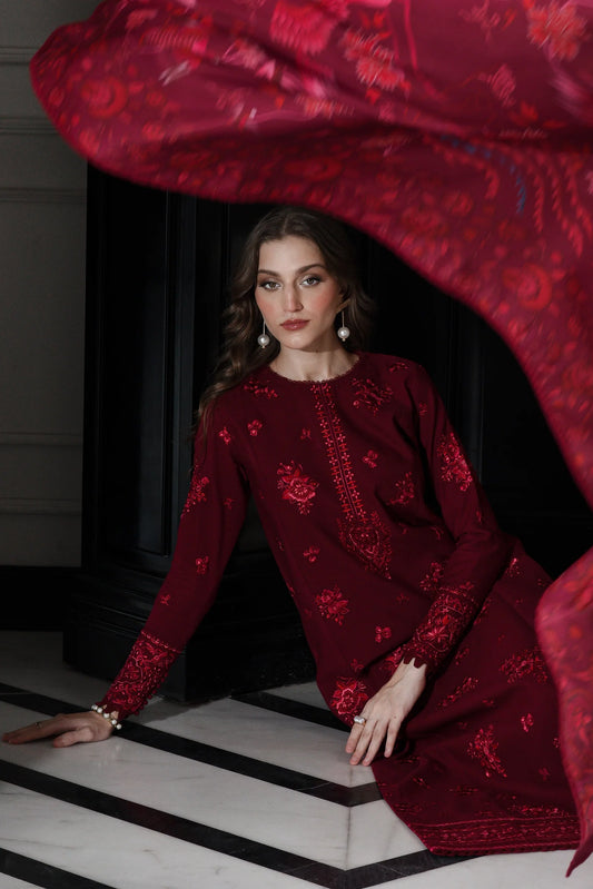 MAROON LUXURY EMBROIDERED KARANDI SET (NEL-25622) | ZAIB