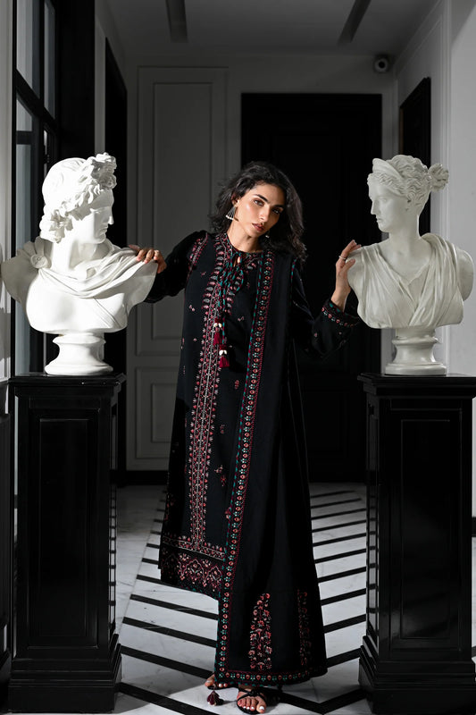 BLACK KASHMIRI LUXURY EMBROIDERED KARANDI SET (NEL-25624) | ZAIB