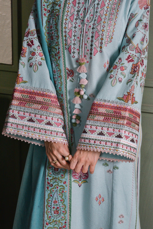 ICE BLUE LUXURY EMBROIDERED KARANDI SET (NEL-25634) | ZAIB