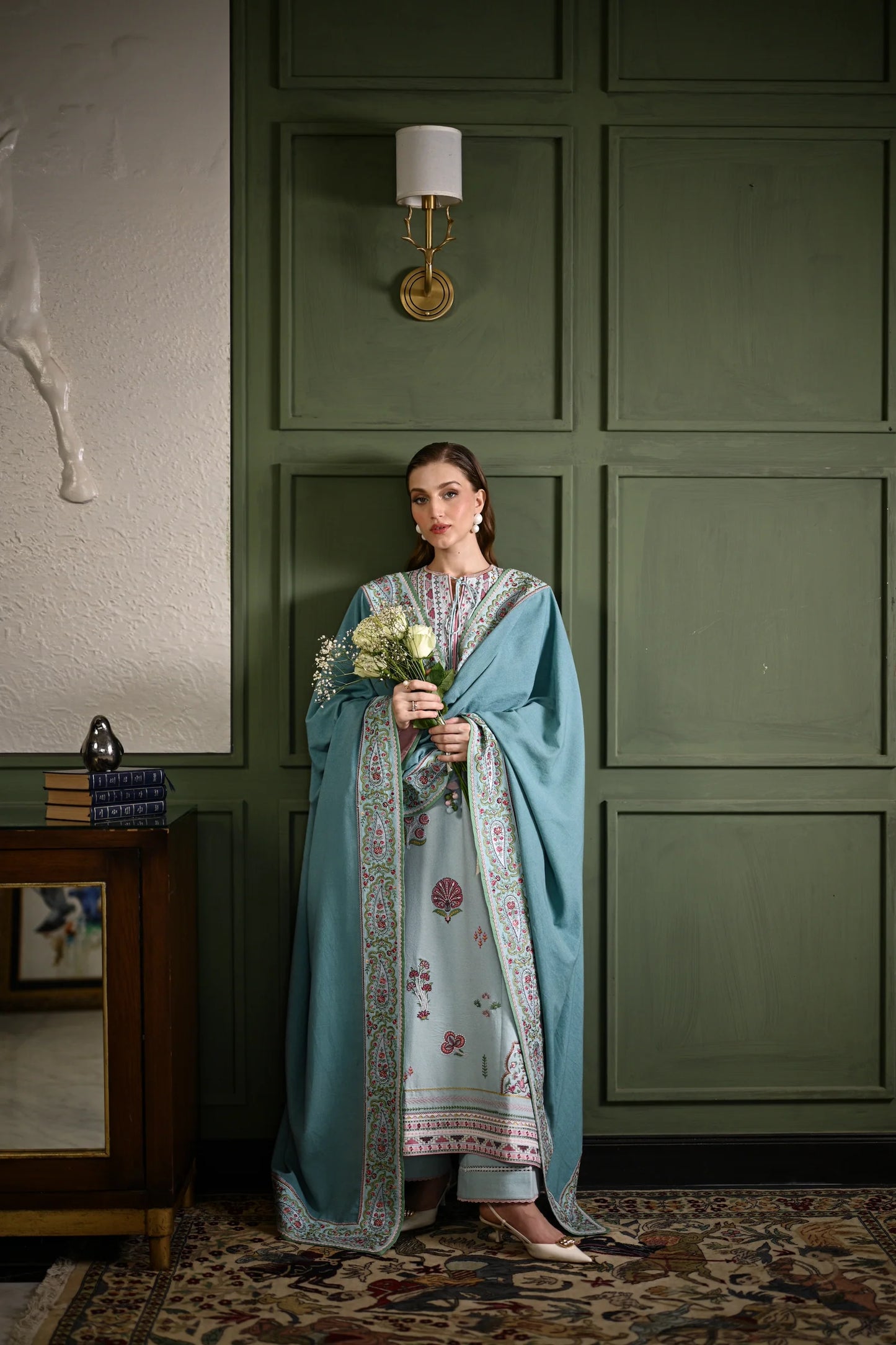 ICE BLUE LUXURY EMBROIDERED KARANDI SET (NEL-25634) | ZAIB