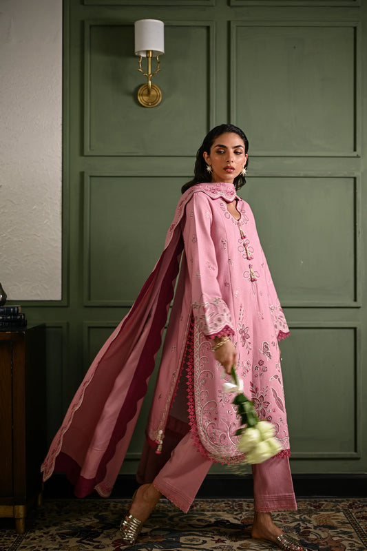BLUSH PINK LUXURY EMBROIDERED KARANDI SET (NEL-25632) | ZAIB