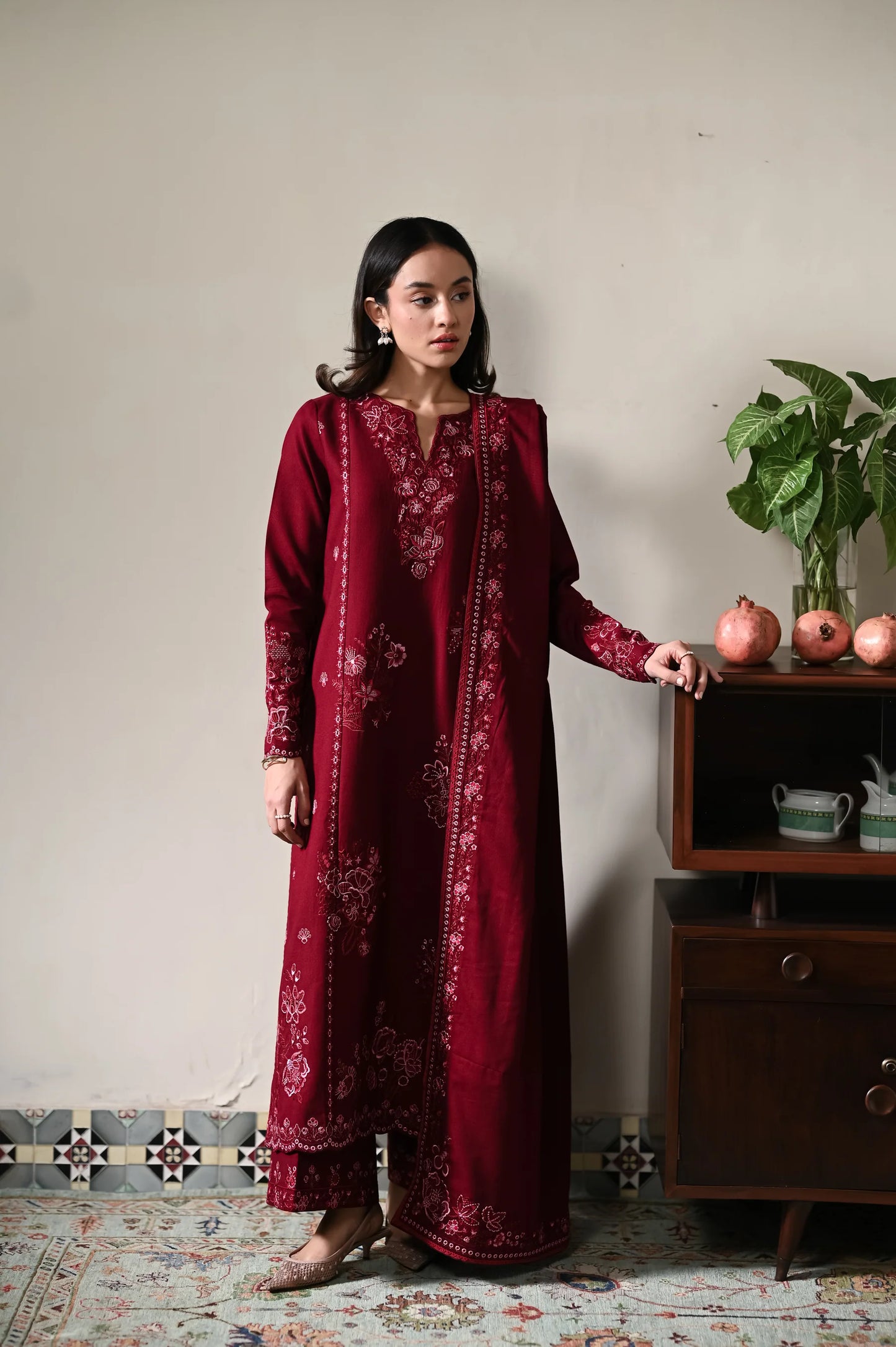 DEEP MAROON | LUXURY EMBROIDERED KARANDI | (NPA3-25450) | ZAIB