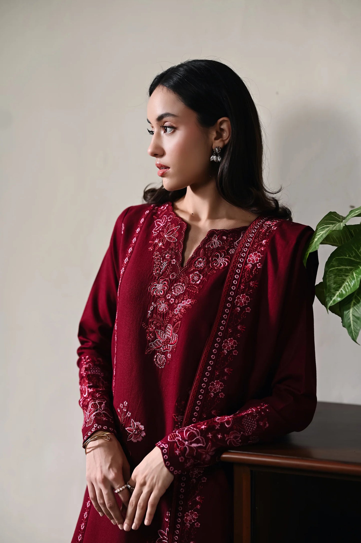 DEEP MAROON | LUXURY EMBROIDERED KARANDI | (NPA3-25450) | ZAIB