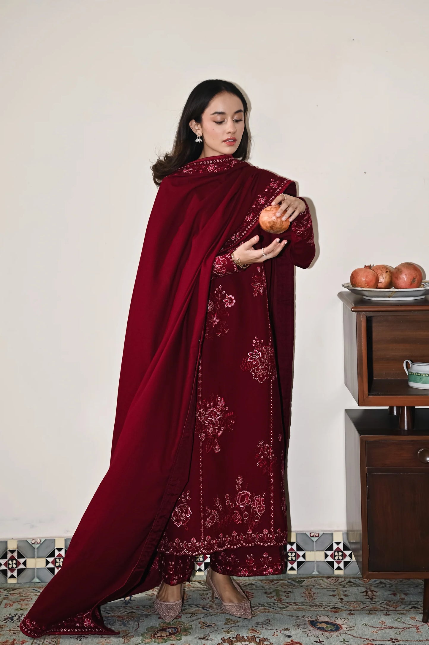 DEEP MAROON | LUXURY EMBROIDERED KARANDI | (NPA3-25450) | ZAIB
