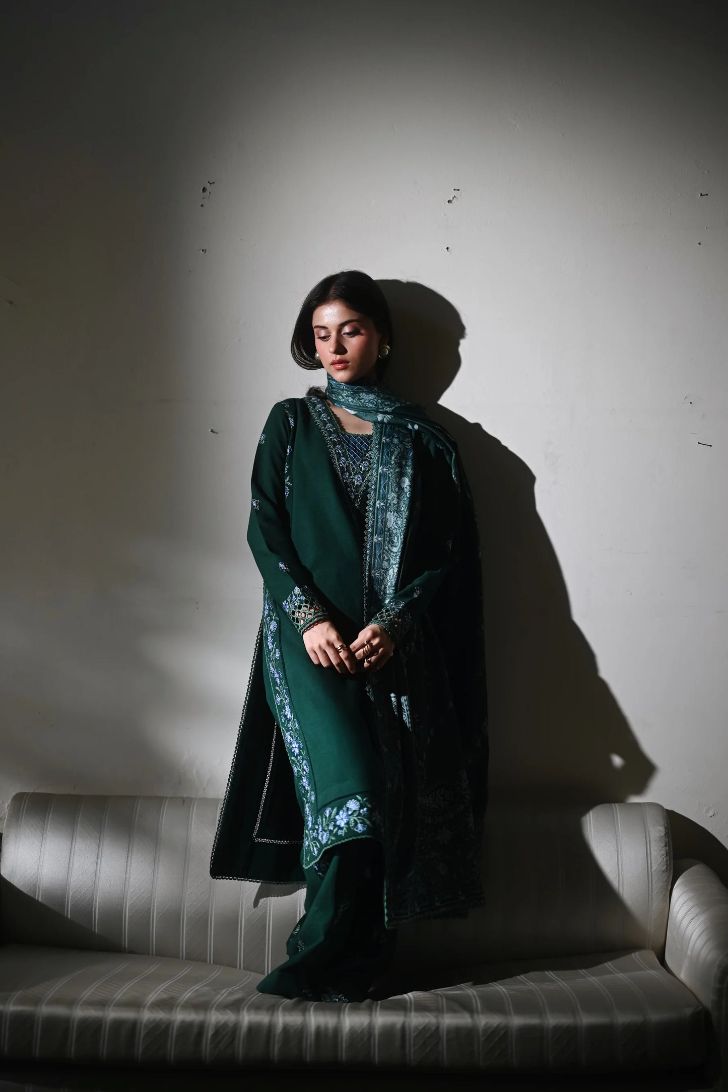 DEEP GREEN | LUXURY EMBROIDERED KARANDI | (NPA3-25445) | ZAIB