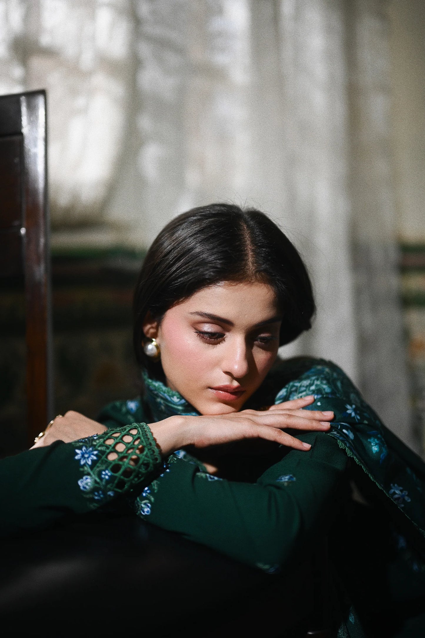 DEEP GREEN | LUXURY EMBROIDERED KARANDI | (NPA3-25445) | ZAIB