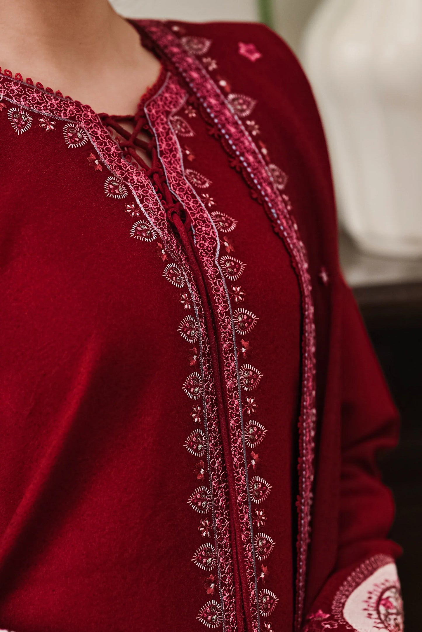 DEEP RED | LUXURY EMBROIDERED KARANDI | (NPA3-25449) | ZAIB