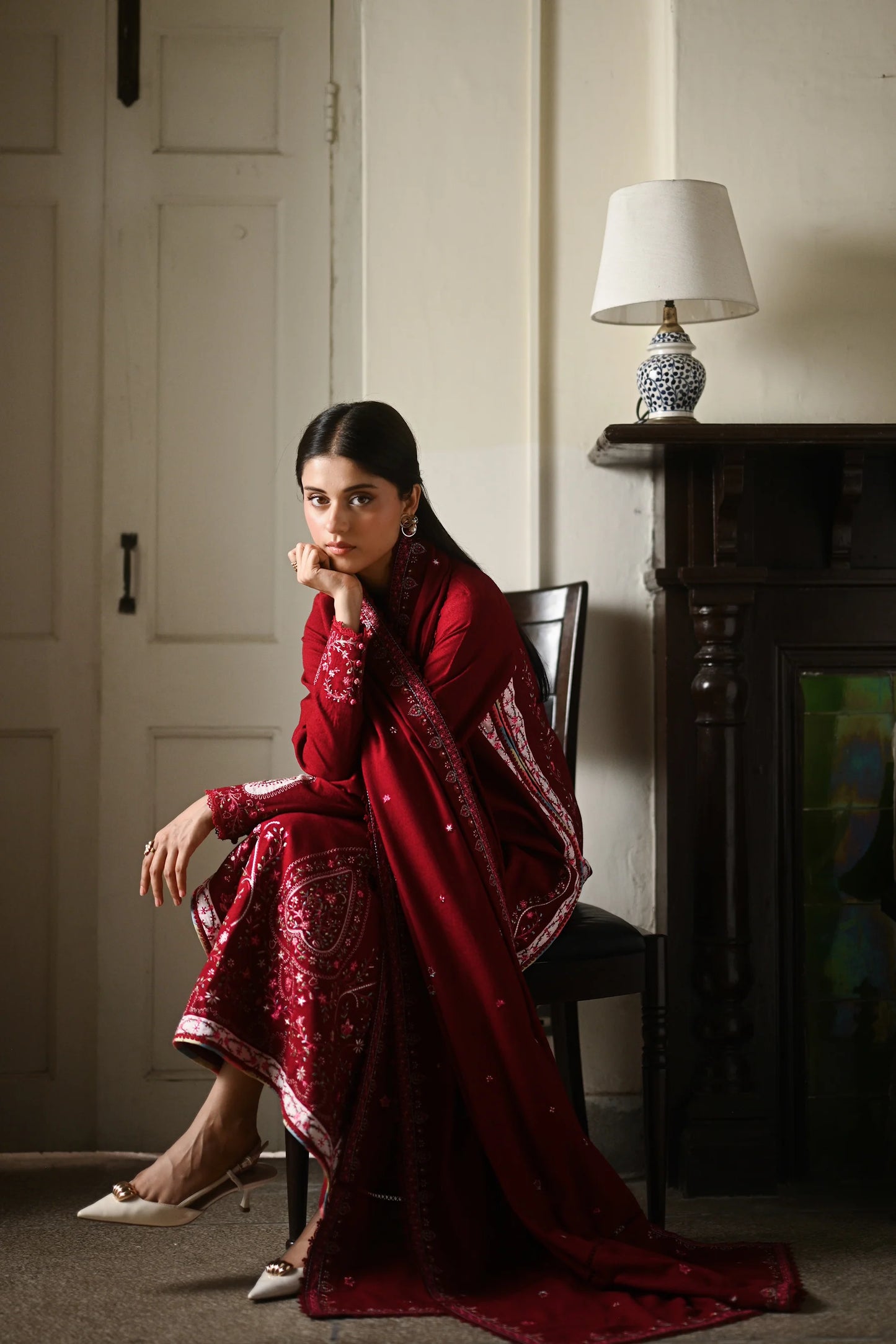 DEEP RED | LUXURY EMBROIDERED KARANDI | (NPA3-25449) | ZAIB