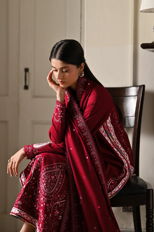 DEEP RED | LUXURY EMBROIDERED KARANDI | (NPA3-25449) | ZAIB