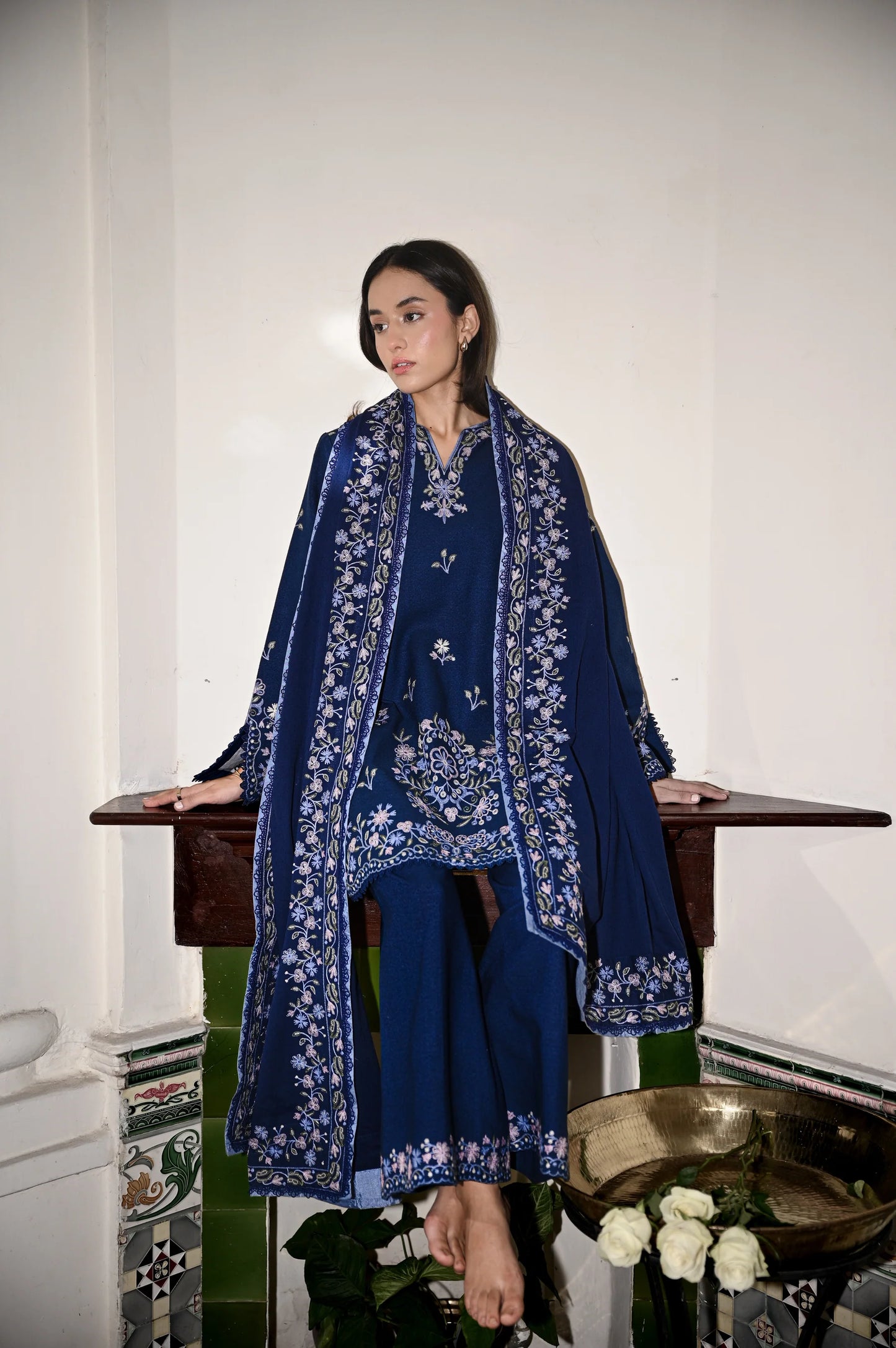 DARK BLUE | LUXURY EMBROIDERED KARANDI | (NPA3-25443) | ZAIB
