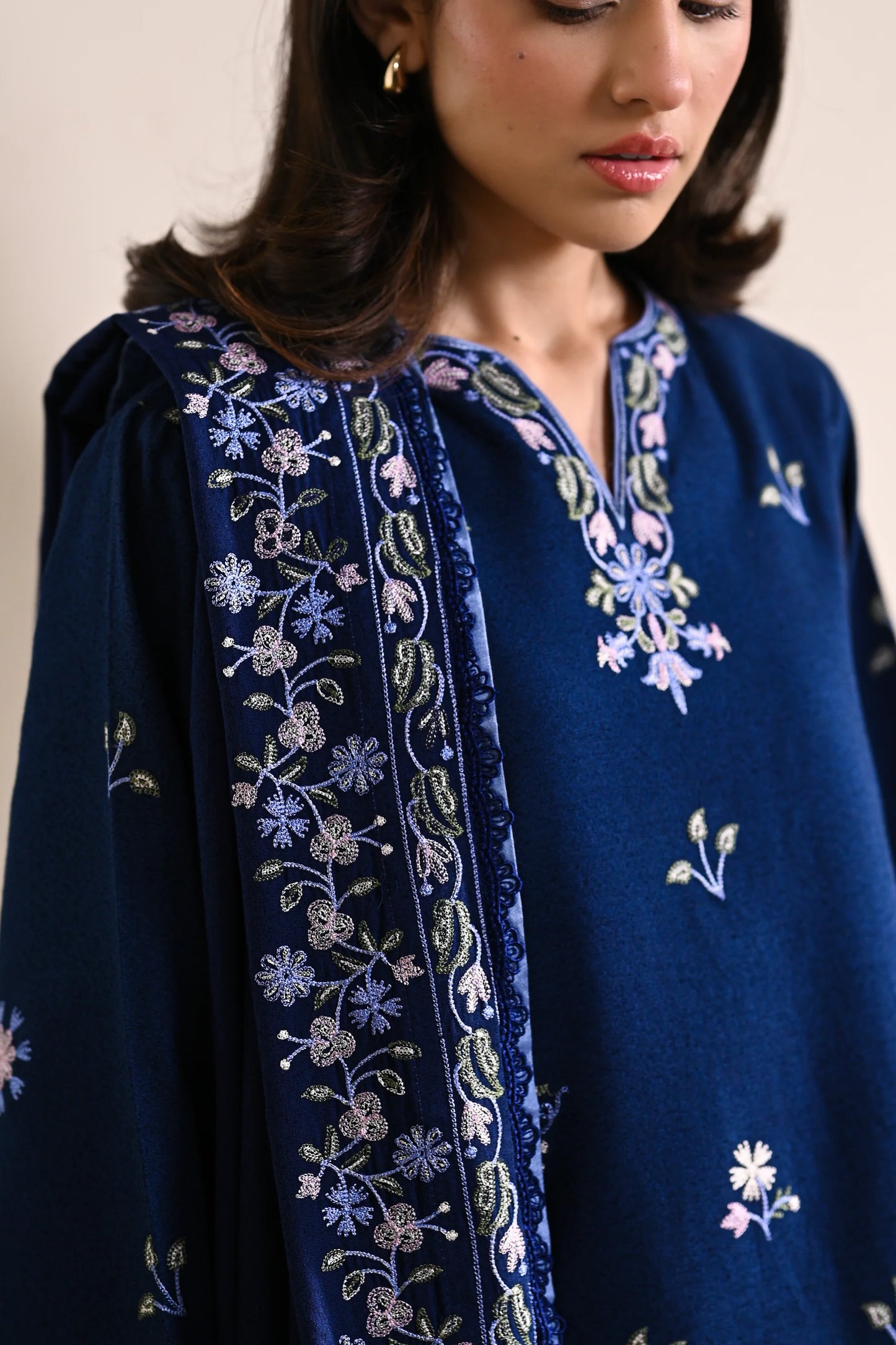 DARK BLUE | LUXURY EMBROIDERED KARANDI | (NPA3-25443) | ZAIB