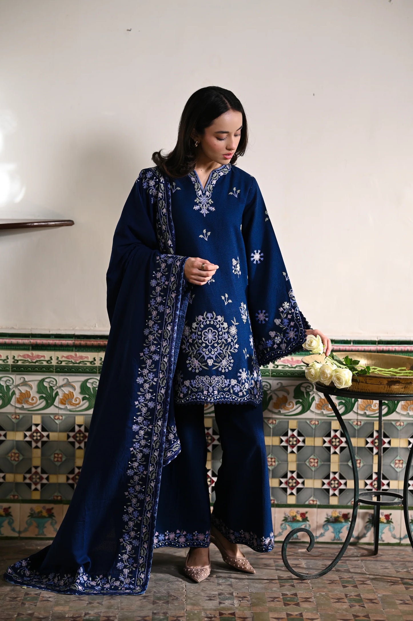 DARK BLUE | LUXURY EMBROIDERED KARANDI | (NPA3-25443) | ZAIB