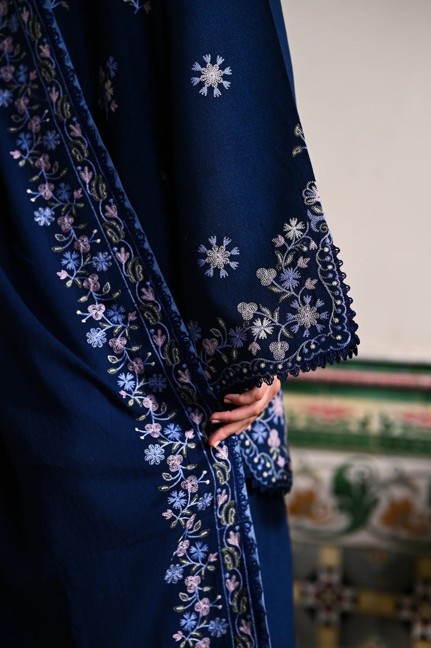 DARK BLUE | LUXURY EMBROIDERED KARANDI | (NPA3-25443) | ZAIB