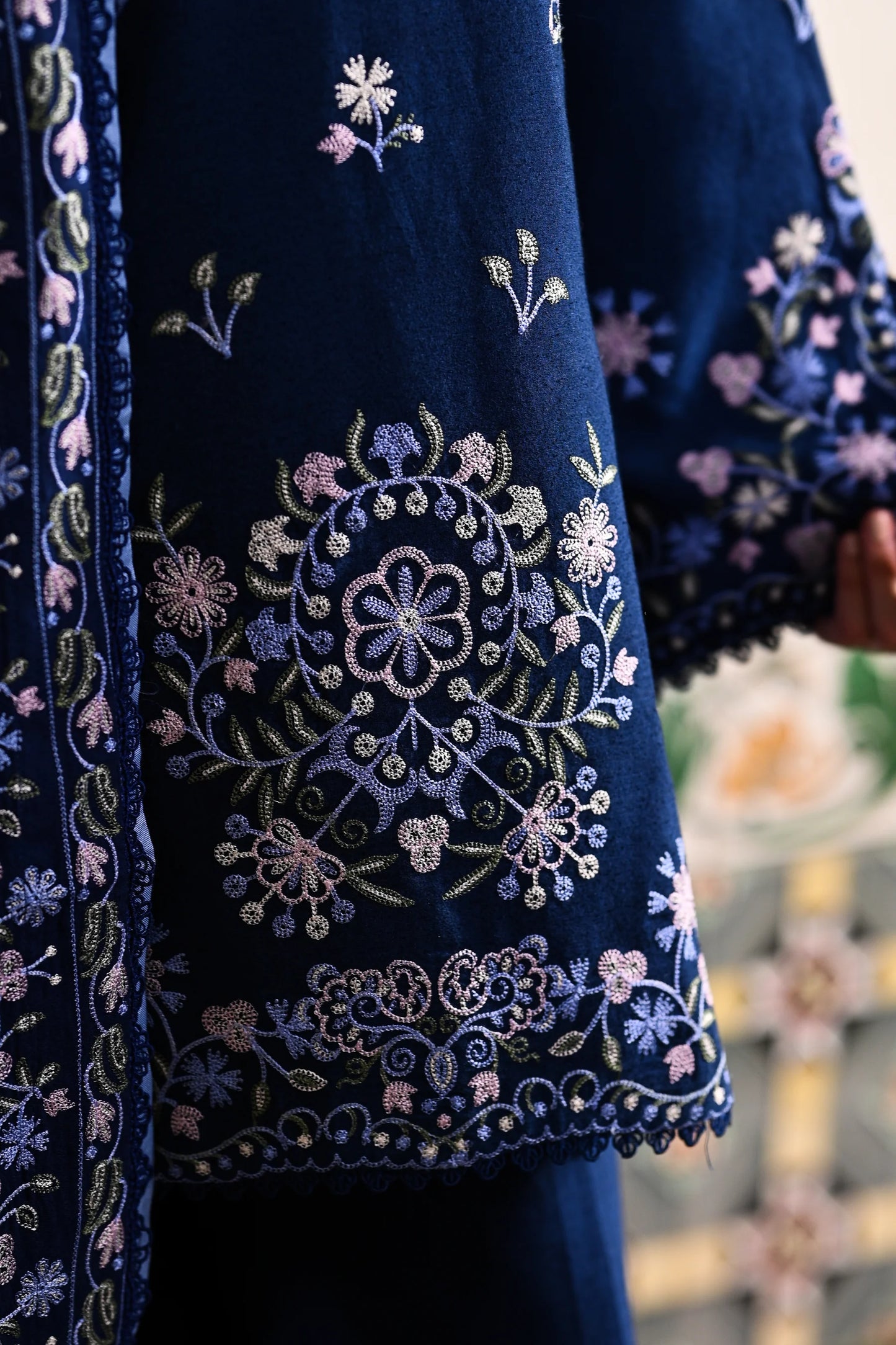 DARK BLUE | LUXURY EMBROIDERED KARANDI | (NPA3-25443) | ZAIB