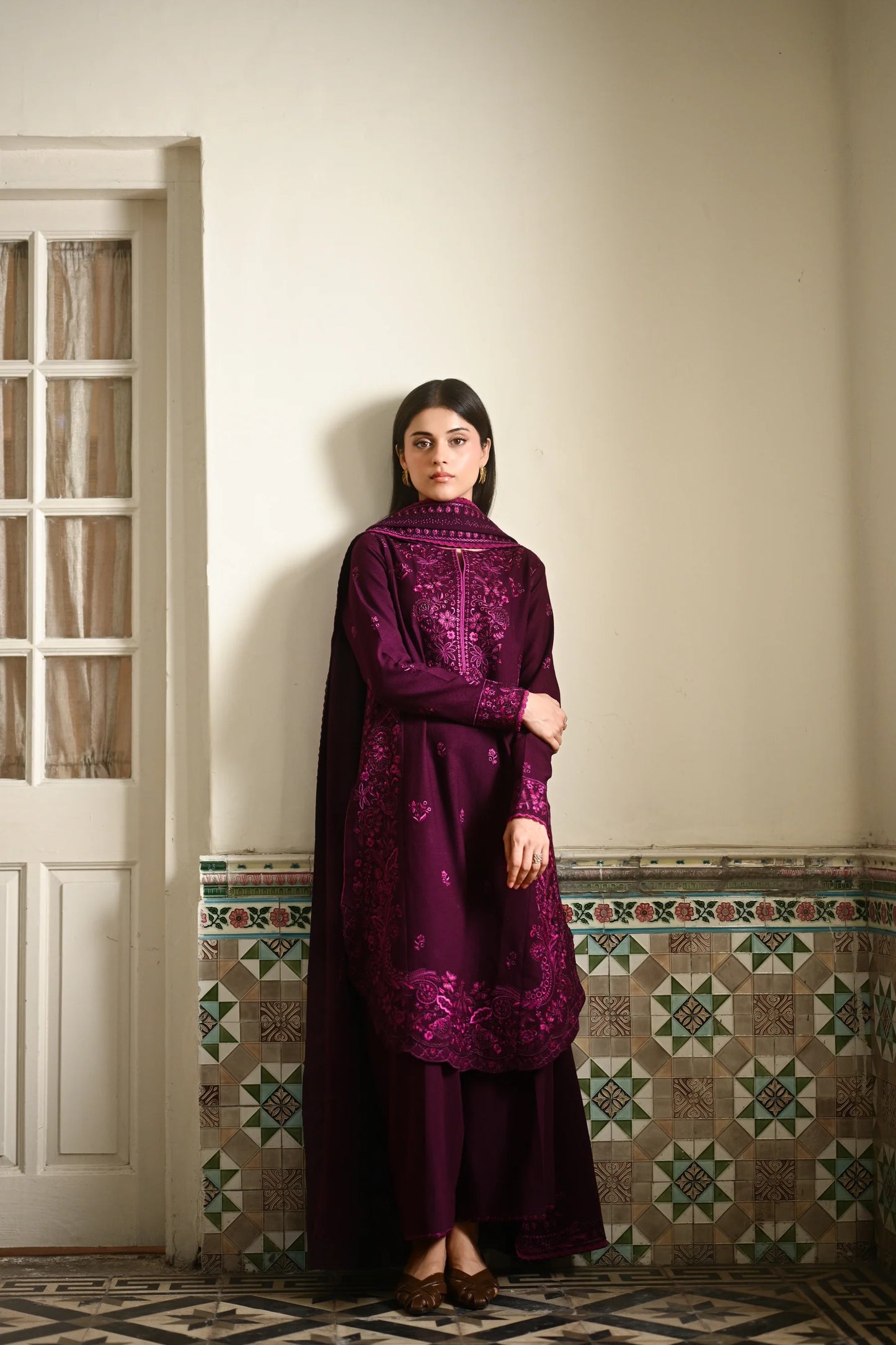 PLUM | LUXURY EMBROIDERED KARANDI | (NPA3-25448) | ZAIB