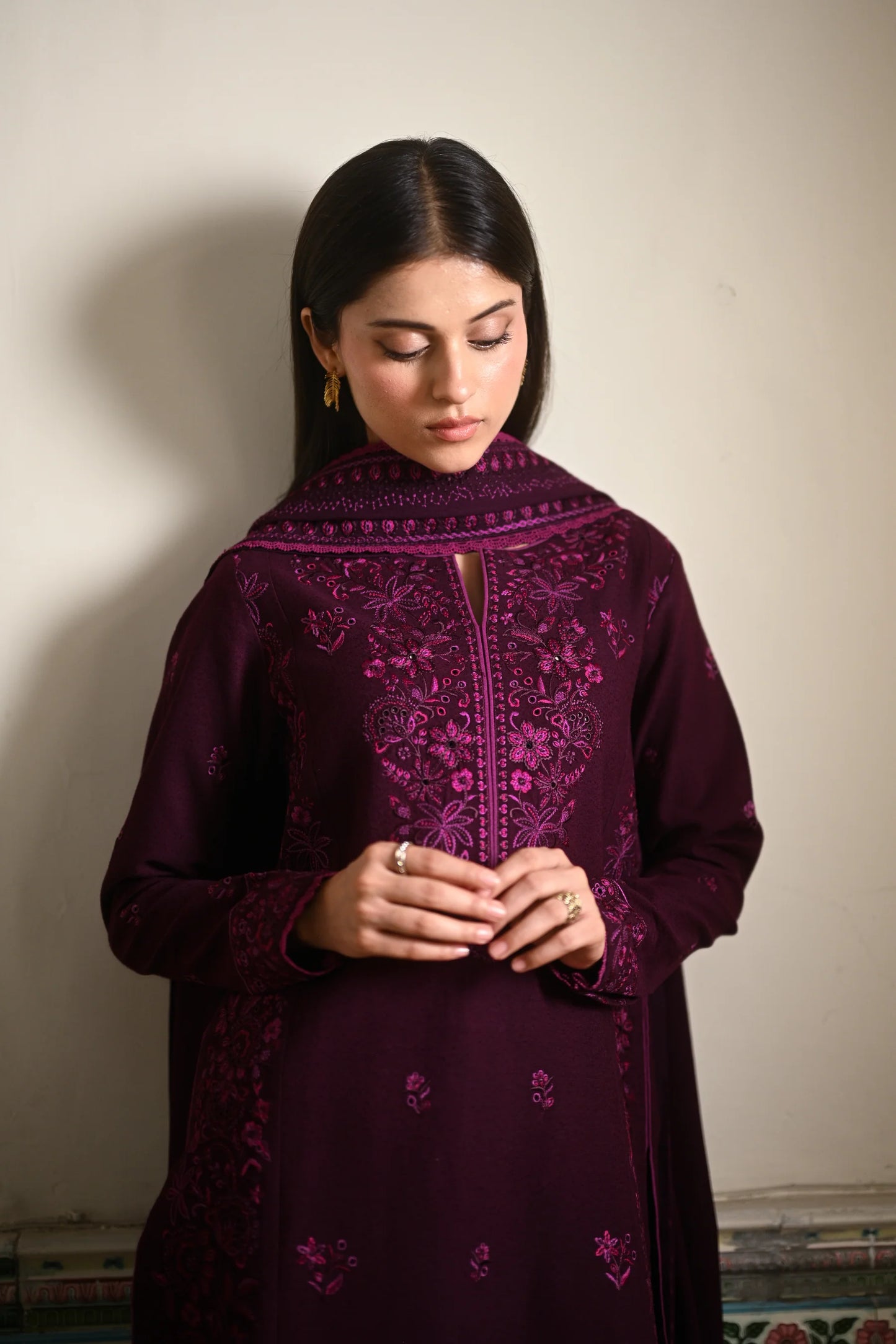 PLUM | LUXURY EMBROIDERED KARANDI | (NPA3-25448) | ZAIB