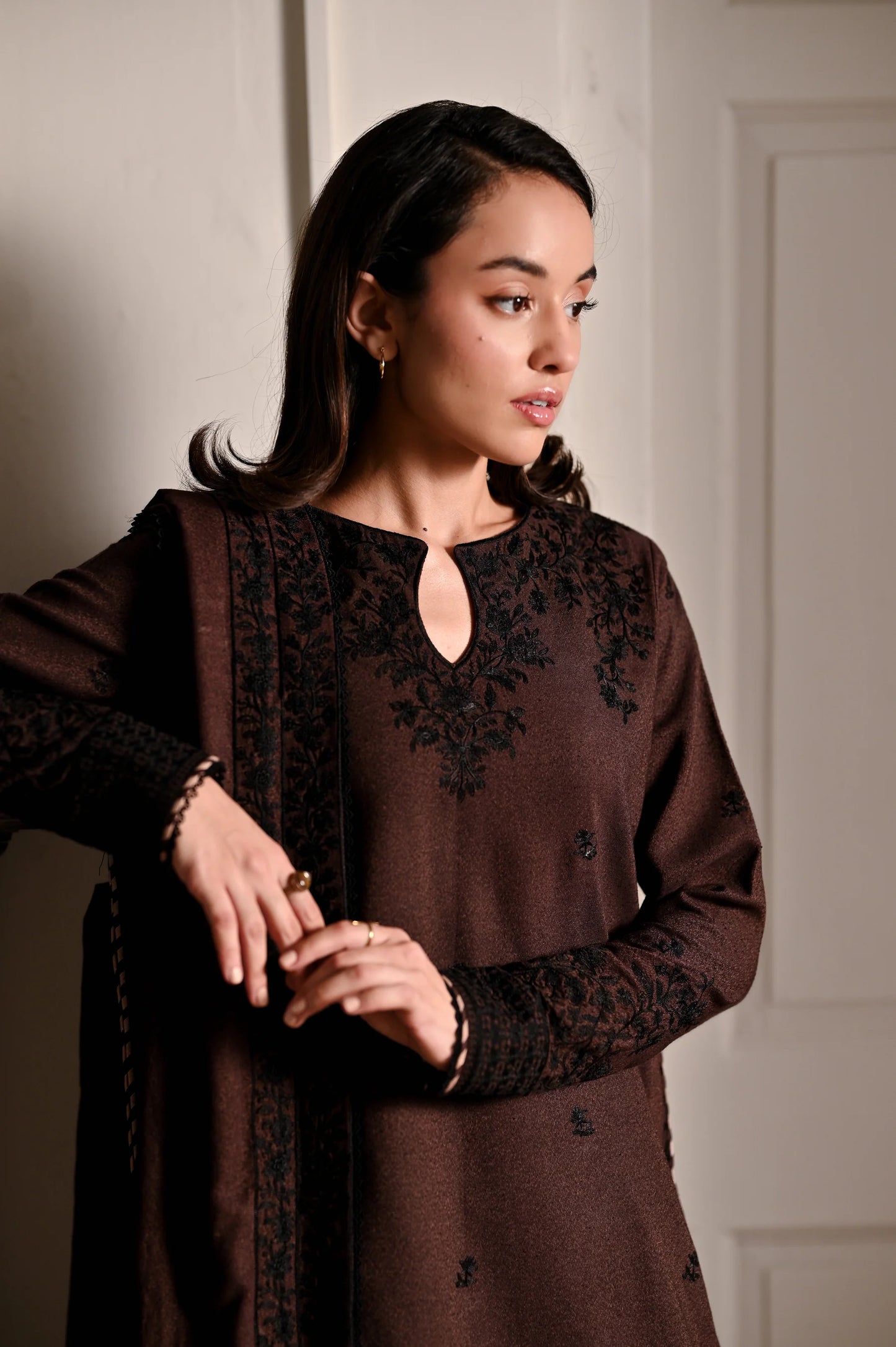 CHOCOLATE BROWN  | LUXURY EMBROIDERED KARANDI | (NPA3-25441) | ZAIB