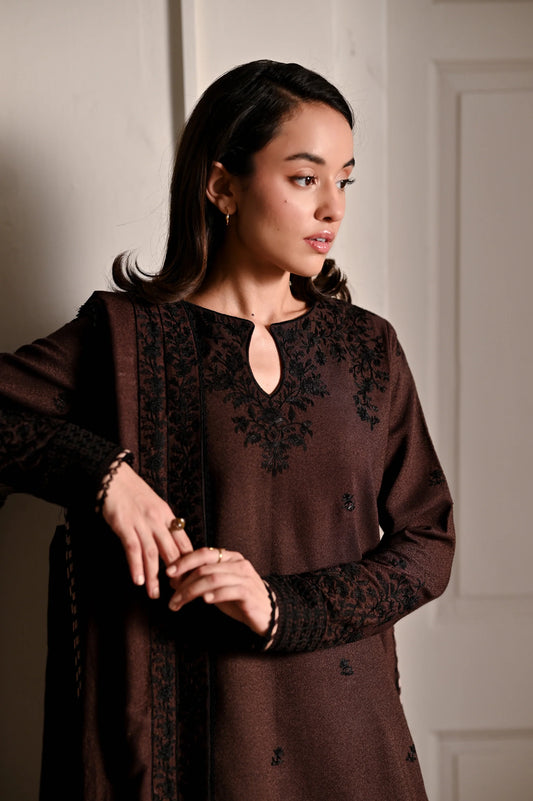 CHOCOLATE BROWN  | LUXURY EMBROIDERED KARANDI | (NPA3-25441) | ZAIB