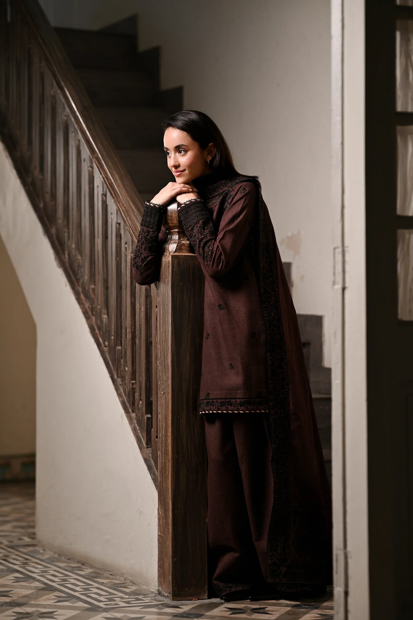 CHOCOLATE BROWN  | LUXURY EMBROIDERED KARANDI | (NPA3-25441) | ZAIB
