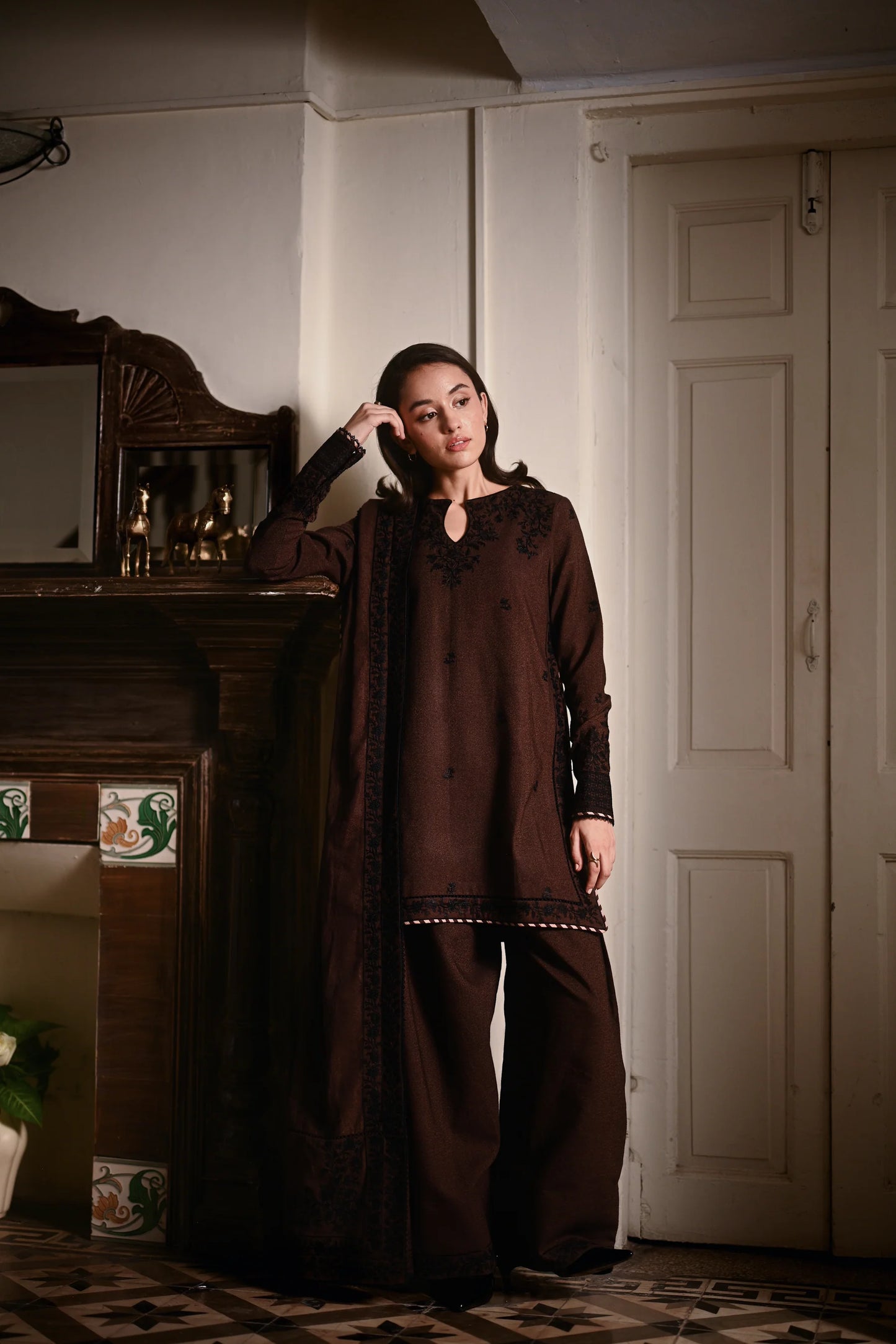 CHOCOLATE BROWN  | LUXURY EMBROIDERED KARANDI | (NPA3-25441) | ZAIB