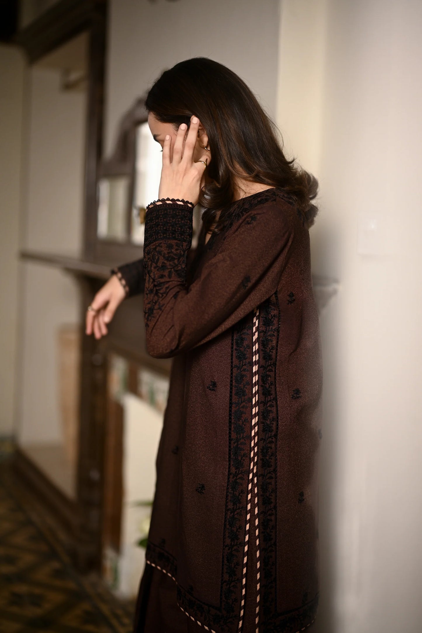 CHOCOLATE BROWN  | LUXURY EMBROIDERED KARANDI | (NPA3-25441) | ZAIB